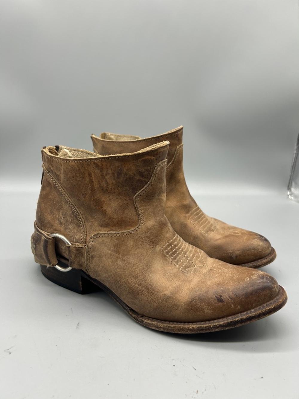 Freebird Cali Brown Leather Distressed O-ring Heel Strap Studded Western Boots